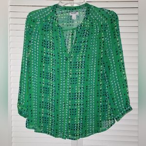Old Navy Green and Blue Patterned Blouse Size S